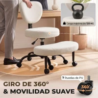 HOMCOM Silla de Oficina Ergonómica para Piernas Cruzadas Giratoria 360° Ruedas PU Altura Ajustable para TDAH Meditación Crema(m-6)