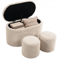 HOMCOM Sitzbank mit Stauraum 3-teiliges ineinanderstellbares Cord Truhenbank Hocker Set Beige(m-12)