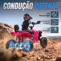 AIYAPLAY Quad Elétrico Infantil 24V 2 Lugares com 2 Motores de 120 W, Suspensão às 4 Rodas e Arranque Suave, Rosa(m-4)