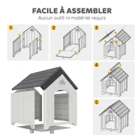 PawHut Niche pour chien extérieur, maison chien en polypropylène imperméable ventilé plancher surélevé 66x55x65cm gris clair(m-7)