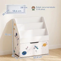 AIYAPLAY Librería Infantil con Cajón Móvil y 3 Estantes Estantería para Libros Diseño de Espacio Montessori 3 a 8 Años Blanco(m-3)