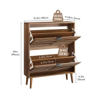 Farmhouse Walnut Shoe Storage Cabinet with 2 Flip Drawers, Slim Fence Shoe Cabinet for Corridor Entrance, 80L x 24W x 98H cm, Walnut(m-3)