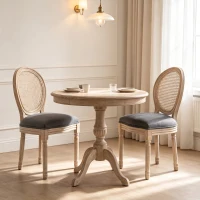HOMCOM Küchenstühle im 2er-Set, weich gepolstert, Vintage-Design, Rattanoptik, Grau(m-14)