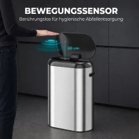 HOMCOM Automatischer Mülleimer Küche mit Infrarot-Bewegungssensor, Sensor Mülleimer 50L in Silber(m-4)