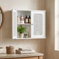 Wall-Mounted Bathroom Cabinet with Louvered Double Doors, Modern Medicine Cabinet for Bathroom and Hallway, 60L x 20W x 52H cm, White(m-7)