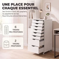HOMCOM Caisson Bureau Mobile avec 8 Tiroirs, Meuble Rangement Bureau pour Documents et Imprimante, 53x40x103,5cm, Blanc(m-4)
