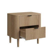 Nordic Farmhouse Bedside Table with 2 Drawers, Practical Oak Storage Side Cabinet for Bedroom Living Room, 57L x 40W x 57H cm, Oak(m-12)