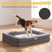 PawHut Cama para Perros Medianos Cama para Gatos Colchón para Perros con Base Antideslizante Funda Lavable 91x68x16 cm Gris(m-7)
