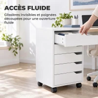 HOMCOM Caisson Bureau Mobile avec 5 Tiroirs, Meuble Rangement Bureau sur Roulettes pour Documents et Imprimante, Blanc(m-5)