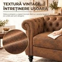 HOMCOM Canapea Chesterfield 3 Locuri din Material Respirabil cu Aspect de Piele, Șezut Lat, Umplutură Groasă, Maro Cafea(m-5)