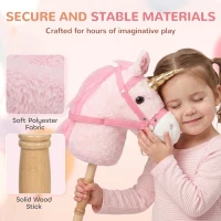 AIYAPLAY Hobby Horse with Wood Wheels, Stick Horse with Grip Handle, Sound, Plush Hobby Horse Toy for Imaginative Play, Pink(m-5)