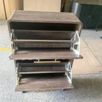 Mid-Century Walnut Shoe Storage Cabinet with 2 Flip Drawers, Freestanding Shoe Cabinet for Entry Hallway, 60L x 24W x 95H cm, Walnut(m-9)