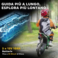 HOMCOM Moto Elettrica per Bambini con Acceleratore Manuale, 2 Velocità 8-16km/h, Età 8-12 Anni, Verde(m-6)
