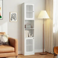 Tall Bathroom Cabinet with Louvered Doors and Adjustable Shelves, Slim Storage Unit for Bathroom and Hallway, 36L x 30W x 163H cm, White(m-1)