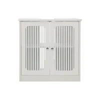 Minimalist Washbasin Cabinet with Louvered Double Doors, Sturdy Floor-Standing Storage Cabinet for Bathroom Utility, 60L x 30W x 60H cm, White(m-2)