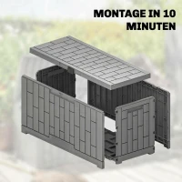 Outsunny Gartenbox 227,4 Liter Wasserdicht Abschließbar UV-beständig Auflagenbox mit Holzoptik für Garten 106,5x43x54,5cm Grau(m-7)