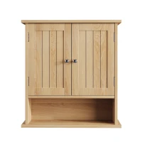 Wall-Mounted Vanity with Double Doors and Adjustable Shelf, Waterproof Wall Cabinet for Bathroom and Kitchen, 55L x 20W x 60H cm, Oak(m-12)