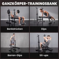 HOMCOM Wielofunkcyjna ławka z regulowanym stojakiem na sztangę, składana ławka treningowa do 220 kg, czarna(m-4)