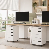 HOMCOM Caisson Bureau Mobile avec 5 Tiroirs, Meuble Rangement Bureau sur Roulettes pour Documents et Imprimante, Blanc(m-9)