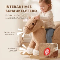 AIYAPLAY Schaukelpferd Schaukeltier mit Sicherheitsgurt Sound Effekt Holzgestell, Plüsch Schaukel Wippe 18–36 Monaten bis 30 kg(m-4)