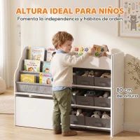 AIYAPLAY Estantería Infantil Juguetes con 8 Cestas de Tela Cajón con Ruedas Librería Estante Abierto 3-8 Años 109x30x80cm Blanco(m-5)