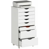 HOMCOM Caisson Bureau Mobile avec 8 Tiroirs, Meuble Rangement Bureau pour Documents et Imprimante, 53x40x103,5cm, Blanc(m-16)