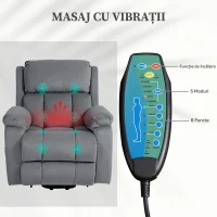 HOMCOM Fotoliu Recliner cu 8 Puncte de Masaj și Buzunar pentru Depozitare, din Piele Ecologică și Oțel, 90x95x103 cm, Gri(m-5)