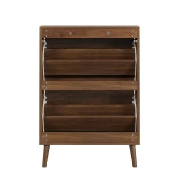 Farmhouse Walnut Shoe Storage Cabinet with 2 Flip Drawers, Slim Fence Shoe Cabinet for Corridor Entrance, 60L x 24W x 98H cm, Walnut(m-13)