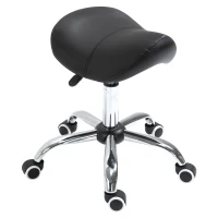 HOMCOM Tabouret à roulettes, tabouret de massage avec hauteur réglable 49-61 cm et selle ergonomique, chaise de travail à roulettes pivotant 360°, pour salon de massage tatouage clinique spa, noir(m-12)