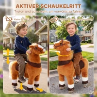 AIYAPLAY Reitpferd auf Rollen Spielpferd zum Reiten mit 4 Rädern Griffe Fußstütze, 95 cm hoch bis 40 kg, für Kinder 4-12 Jahren(m-5)