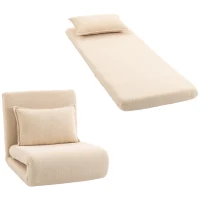 HOMCOM Składana sofa do spania 3 w 1 Przekształcany fotel do spania z poduszką, 5-stopniowe regulowane podparcie pleców, wykończenie Sherpa(m-12)