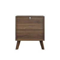 Sturdy Walnut Double Drawer Bedside Table with Metal Handles, Sleek Bedside Storage Cabinet for Bedroom, 50L x 40W x 58H cm, Walnut(m-15)