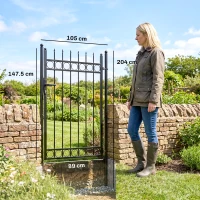 Outsunny Galvanised Steel Garden Gate, Outdoor Fence Gate Security Barrier with Lock, Keys and Handle, Outdoor Entrance Way Door with Classic Finials, 105 x 204 cm, Black(m-3)