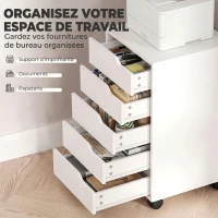 HOMCOM Caisson Bureau Mobile avec 5 Tiroirs, Meuble Rangement Bureau sur Roulettes pour Documents et Imprimante, Blanc(m-4)