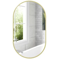 HOMCOM Oglindă Ovală de Baie pentru Perete, cu Ramă din Aluminiu, Montaj Vertical sau Orizontal, 40x70 cm, Auriu(m-11)