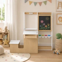 AIYAPLAY Mesa Infantil com Banco 5 em 1 com Quadro de Giz/Branco, Rolo de Papel, Arrumação, 4 Copos para Tinta, 3-8 Anos, Branco(m-9)