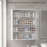 HOMCOM Botiquín de Pared de 5 Niveles con 2 Puertas de Cristal Estantes Ajustables Cerradura y 2 Llaves 60x17x82,5 cm Blanco(m-5)