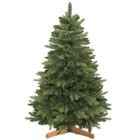 HOMCOM Kunstkerstboom 150 cm, edelspar, vol model met scharniertakken, 525 takpunten, inklapbare houten standaard, groen(m-1)