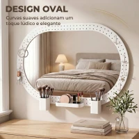 HOMCOM Espelho de Parede Decorativo com Painel Perfurado 90 x 60 cm para Sala e Quarto, Branco(m-5)
