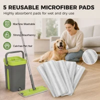 HOMCOM Mop and Bucket with Wringer Set, Flat Mop and Bucket with 2 Chambers, Rotating Head, Wet and Dry Use, Dark Grey(m-6)