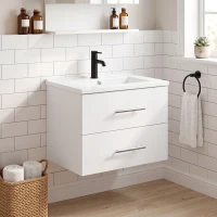 HOMCOM Mobile Bagno con Lavabo in Ceramica e 2 Cassetti, 61x40x48 cm, Bianco(m-2)