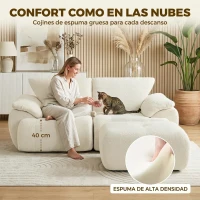 HOMCOM Sofá Modular en L de 2 Plazas con Otomana Reversible Sofá de Chenilla con Asiento Ancho No Requiere Montaje Crema(m-5)