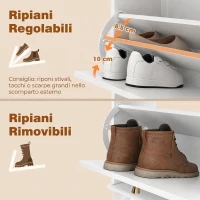 HOMCOM Scarpiera Salvaspazio Slim con 2 Ante a Ribalta, Scarpiera Ingresso con Ripiani Regolabili, Cassetto, Base Rialzata, Bianco(m-5)