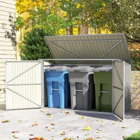 Outsunny Copribidoni in Acciaio per 3 Cassonetti da 240L con 2 Porte e Coperchio, 233x105x118.5/133 cm, Argento(m-9)