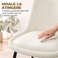 HOMCOM Set 2 Scaune de Dining din Catifea pentru Bucătărie, Alb Crem(m-7)