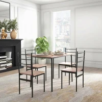 HOMCOM Conjunto de Comedor 5 Piezas Juego de 1 Mesa y 4 Sillas con Pies Acero para Cocina 110x70x75 cm Madera Natural y Negro(m-7)