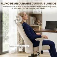 HOMCOM Cadeira de Escritório Ergonómica com Almofada Lombar em Espuma Viscoelástica, Apoio de Cabeça 3D e Apoios de Braços Ajustáveis - Bege(m-7)