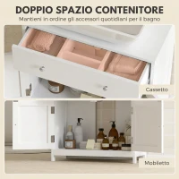 HOMCOM Mobiletto Sottolavabo Salvaspazio con Cassetto e Armadietto, 60x30x60 cm, Bianco(m-6)