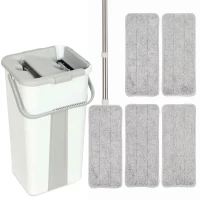 HOMCOM Mop and Bucket Set, Compact Flat Mop System with Wringer, 2-Chamber Design, 5 Reusable Pads, 127cm Handle, White(m-1)