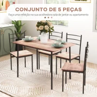 HOMCOM Conjunto de Sala de Jantar 5 Peças 1 Mesa e 4 Cadeiras com Pés em Aço para Cozinha 110x70x75 cm Madeira Natural e Preto(m-4)